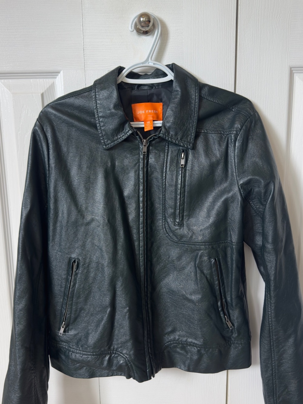 Joe Fresh Woman’s Dark Green Leather Look Zip Jacket